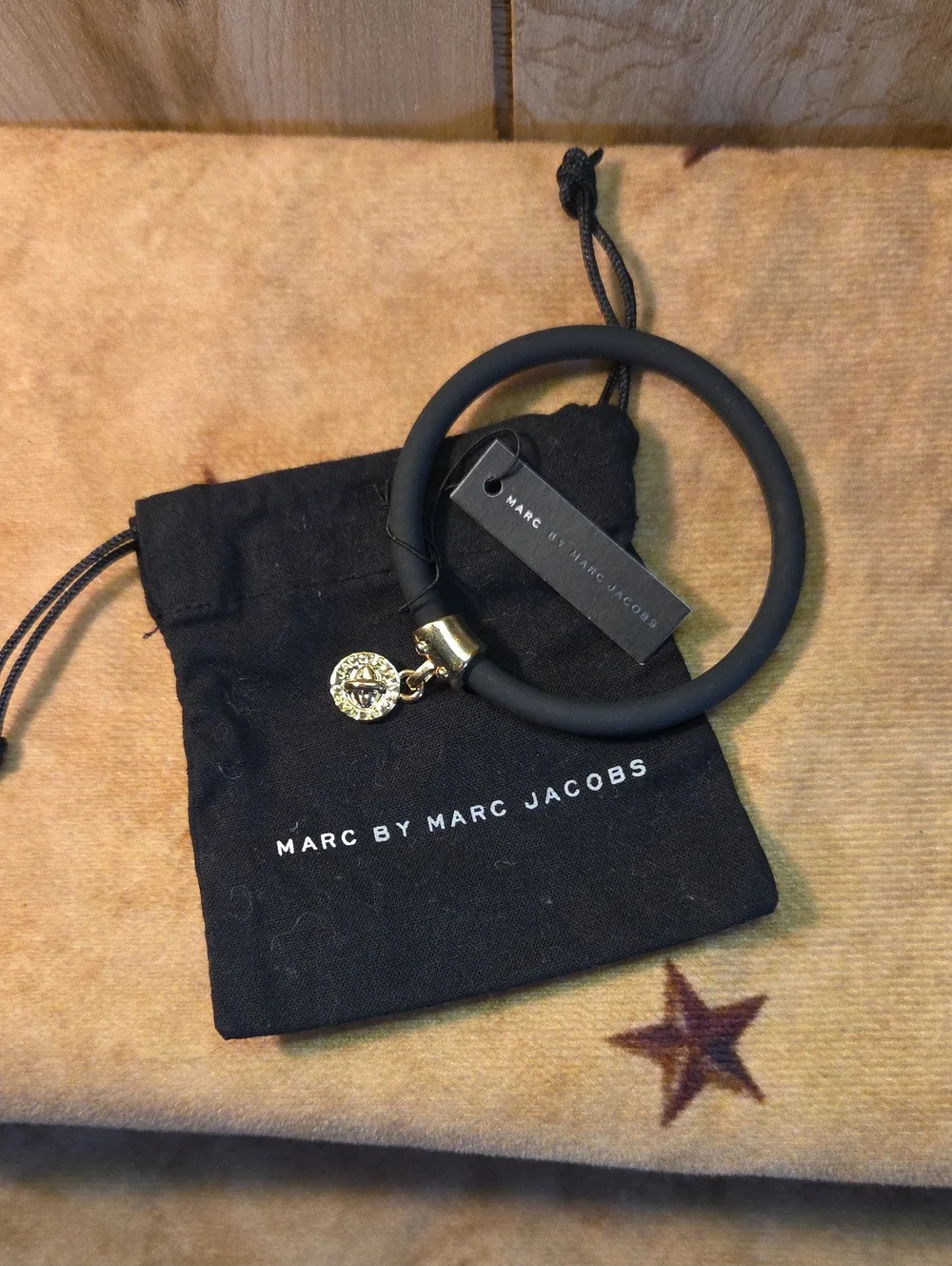 Marc by Marc Jacobs Black Bangle with Gold Medallion